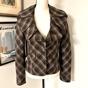 BCBGMaxAzria Brown Plaid Blazer with Notched Lapel SZ M
